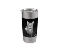Funny Cat Flipping Off Middle Finger On Security Camera Bicchiere termico in acciaio inox doppia parete