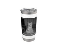 Funny Cat Flipping Off Middle Finger On Security Camera Bicchiere termico in acciaio inox doppia parete