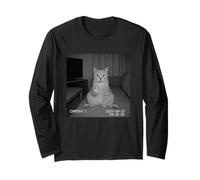 Funny Cat Flipping off Middle Finger On Security Camera Maglia a Manica