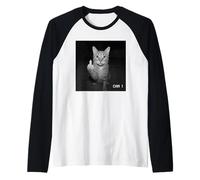 Funny Cat Flipping off Middle Finger On Security Camera Maglia con Maniche Raglan