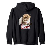 Funny Cat in Cupid Costume, Saint Valentine's Cat Selfie Felpa con Cappuccio