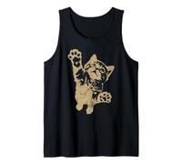 Funny Cat Jumping Up Brown Distressed Vintage Grunge Graphic Canotta