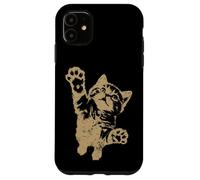 Funny Cat Jumping Up Brown Distressed Vintage Grunge Graphic Custodia per iPhone 11