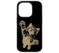 Funny Cat Jumping Up Brown Distressed Vintage Grunge Graphic Custodia per iPhone 14 Pro