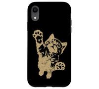 Funny Cat Jumping Up Brown Distressed Vintage Grunge Graphic Custodia per iPhone XR