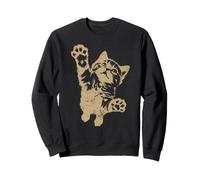 Funny Cat Jumping Up Brown Distressed Vintage Grunge Graphic Felpa