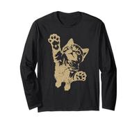 Funny Cat Jumping Up Brown Distressed Vintage Grunge Graphic Maglia a Manica