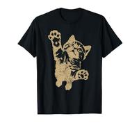 Funny Cat Jumping Up Brown Distressed Vintage Grunge Graphic Maglietta