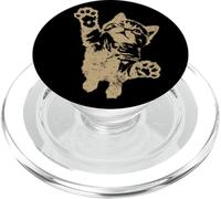 Funny Cat Jumping Up Brown Distressed Vintage Grunge Graphic PopSockets PopGrip per MagSafe