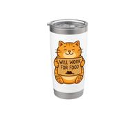 Funny Cat Kitten Will Work for Food Citazione Regalo Uomini Donne Ki Bicchiere termico in acciaio inox doppia parete