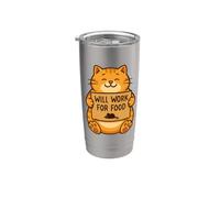 Funny Cat Kitten Will Work for Food Citazione Regalo Uomini Donne Ki Bicchiere termico in acciaio inox doppia parete