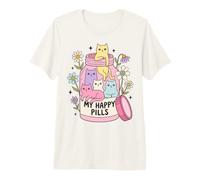 Funny Cat Lover Happy Pills Humor for Cat People Maglietta Premium