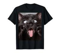 Funny Cat Lover Kitten Cute Black Cat Crazy Face Maglietta