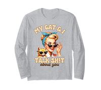 Funny Cat Mamma Io e il mio gatto parliamo Sh! T About You Cat Mama Maglia a Manica