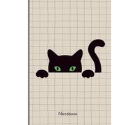 Funny Cat Notebook - Black Cat Peeking Over Retro Grid Cover, 6x9 Lined Journal for Cat Lovers, Minimal Aesthetic Gift
