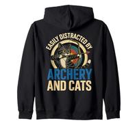 Funny Cat Parent Gift Easily Distracted By Archery And Cats Felpa con Cappuccio
