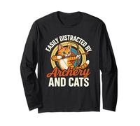 Funny Cat Parent Gift Easily Distracted by Archery And Cats Maglia a Manica