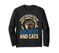 Funny Cat Parent Gift Easily Distracted By Archery And Cats Maglia a Manica