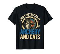 Funny Cat Parent Gift Easily Distracted By Archery And Cats Maglietta