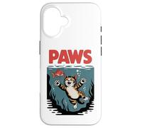 Funny Cat "PAWS" Parody Design - Cute Kitten & Fish Cartoon Custodia per iPhone 16