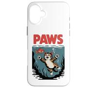 Funny Cat "PAWS" Parody Design - Cute Kitten & Fish Cartoon Custodia per iPhone 16 Plus