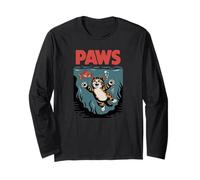 Funny Cat Paws Parody Design - Cute Kitten & Fish Cartoon Maglia a Manica
