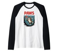 Funny Cat Paws Parody Design - Cute Kitten & Fish Cartoon Maglia con Maniche Raglan