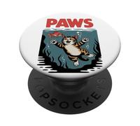 Funny Cat "PAWS" Parody Design - Cute Kitten & Fish Cartoon PopSockets PopGrip Adesivo