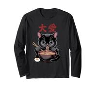Funny Cat Ramen Graphic - Giapponese Kawaii Anime Style Maglia a Manica