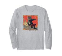 Funny Cat Riding On A Skateboard Kitty Maglia a Manica