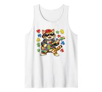 Funny Cat Rockstar Autism Puzzle Consapevolezza dell'autismo Canotta