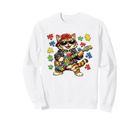 Funny Cat Rockstar Autism Puzzle Consapevolezza dell'autismo Felpa