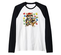 Funny Cat Rockstar Autism Puzzle Consapevolezza dell'autismo Maglia con Maniche Raglan