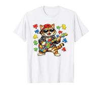 Funny Cat Rockstar Autism Puzzle Consapevolezza dell'autismo Maglietta