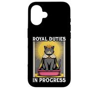 Funny Cat Royal Doveri In Progress Lettiera per gatti Custodia per iPhone 16