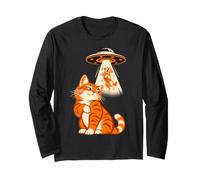 Funny Cat Selfie Alien UFO Dog Abduction Humor Maglia a Manica