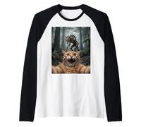 Funny Cat Selfie Chupacabra UFO Forest Encounter Maglia con Maniche Raglan