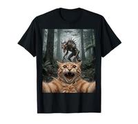 Funny Cat Selfie Chupacabra UFO Forest Encounter Maglietta
