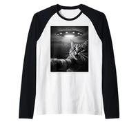 Funny Cat Selfie with Alien UFO Encounter Fun for Boys Girls Maglia con Maniche Raglan
