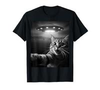 Funny Cat Selfie with Alien UFO Encounter Fun for Boys Girls Maglietta