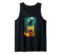 Funny Cat Selfie with T-Rex Dinosaur Orange Cat Meme Canotta