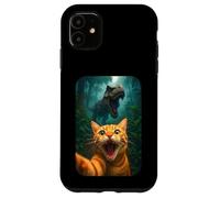Funny Cat Selfie With T-rex Dinosaur Orange Cat Meme Custodia per iPhone 11