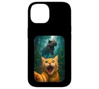 Funny Cat Selfie With T-rex Dinosaur Orange Cat Meme Custodia per iPhone 14