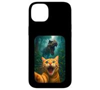 Funny Cat Selfie With T-rex Dinosaur Orange Cat Meme Custodia per iPhone 14 Plus