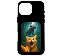 Funny Cat Selfie With T-rex Dinosaur Orange Cat Meme Custodia per iPhone 16 Pro Max