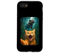 Funny Cat Selfie With T-rex Dinosaur Orange Cat Meme Custodia per iPhone SE (2020) / 7/8