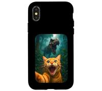 Funny Cat Selfie With T-rex Dinosaur Orange Cat Meme Custodia per iPhone X/XS