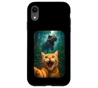 Funny Cat Selfie With T-rex Dinosaur Orange Cat Meme Custodia per iPhone XR