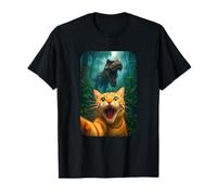 Funny Cat Selfie with T-Rex Dinosaur Orange Cat Meme Maglietta