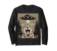 Funny Cat Selfie with UFOs - Alien Adventure Tee Maglia a Manica